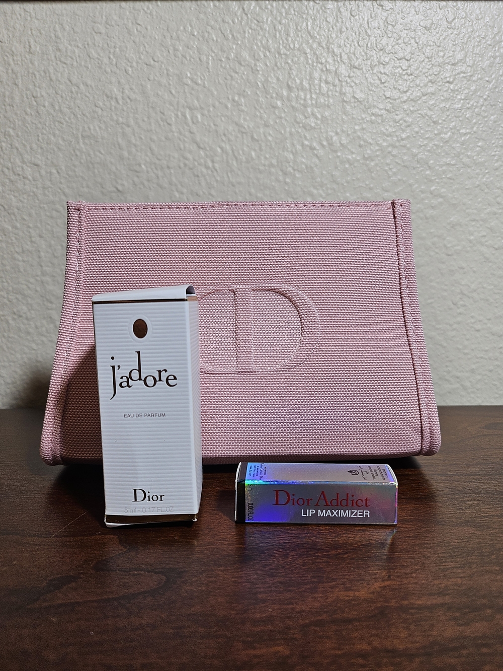 Dior Pink Canvas Card & Key Pouch with CD Embossing